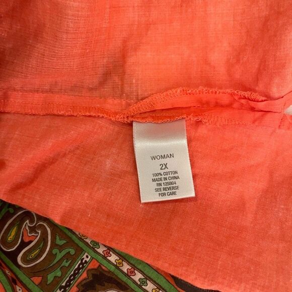 Dressbarn Blouse Women's 2X Puff Sleeve Boho Printed Lightweight Tie Shirt Top - Picture 11 of 11